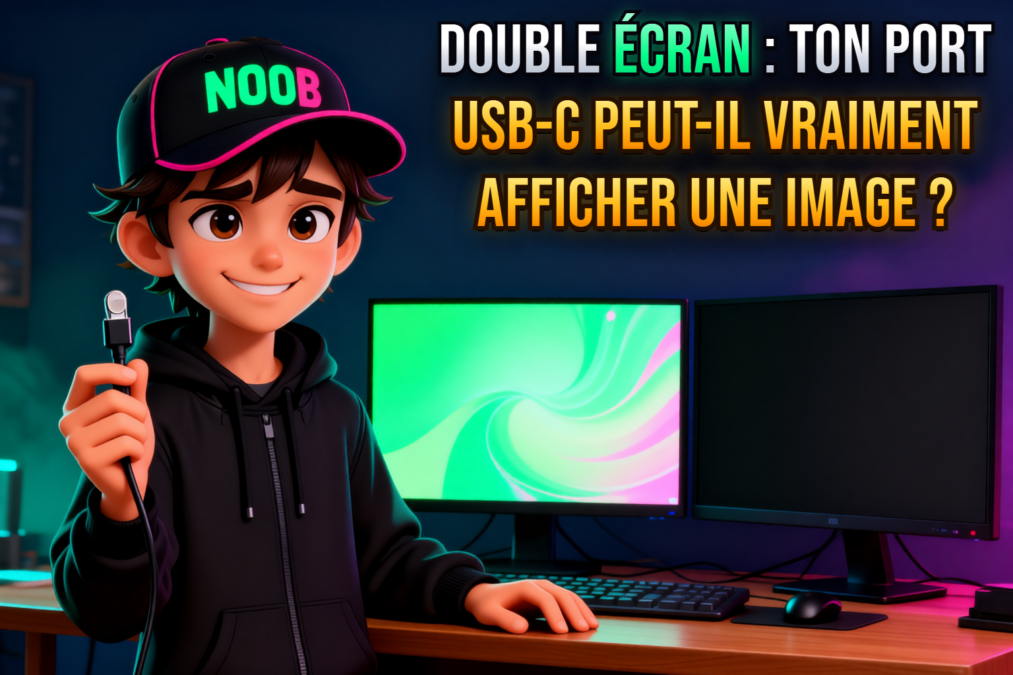 GrosNoob relie son ordinateur portable à un second écran par un câble USB-C
